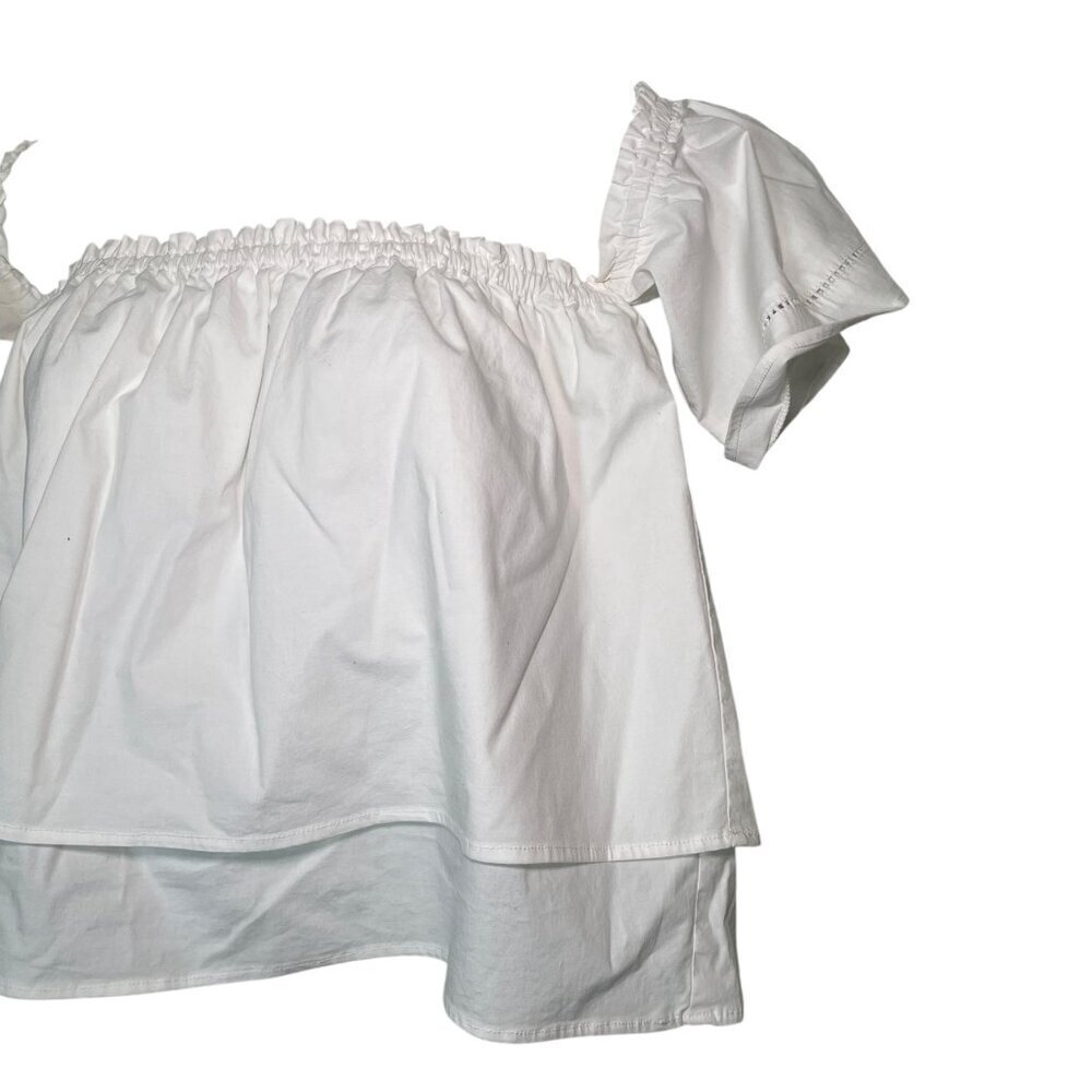 Shinestar White Off Shoulder Crop Top Tiered Short Sleeve Size Medium - Picture 5 of 6